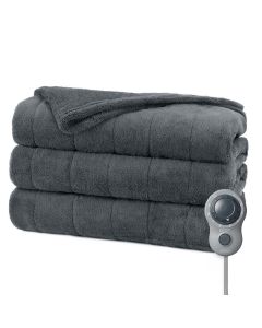 Sunbeam Twin Size Electric Luxurious Velvet Heated Blanket in Slate with Dial Control