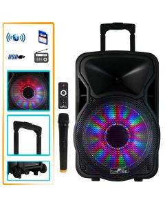 beFree Sound 12 Inch 2500 Watt Bluetooth Rechargeable Portable Party PA Speaker with Illuminating Lights