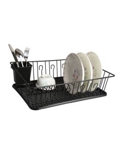 MegaChef 17.5 Inch Black Dish Rack with 14 Plate Positioners and a Detachable Utensil Holder