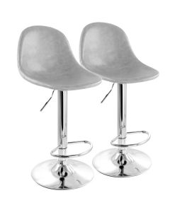 Elama 2 Piece Adjustable Distressed Faux Leather Bucket Bar Stools in Gray with Chrome Base