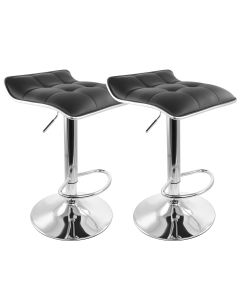 Elama 2 Piece Tufted Faux Leather Adjustable Bar Stool with Low Back in Black with Chrome Base