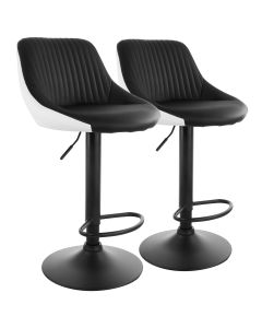 Elama 2 Piece Faux Leather Adjustable Bar Stool in Black and White with Black Base