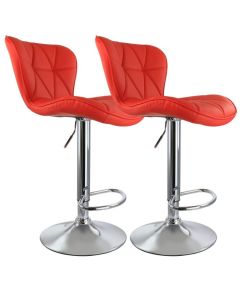 Elama 2 Piece Diamond Tufted Faux Leather Adjustable Bar Stool in Red with Chrome Base