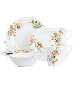 Elama Spring Bloom 16 Piece Round Porcelain Dinnerware Set