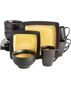 Gibson Elite Ocean Paradise 16 Piece Soft Square Stoneware Dinnerware Set in Amber