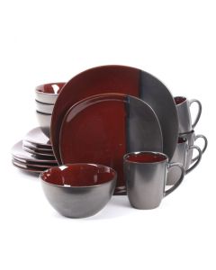 Gibson Volterra 16 Piece Soft Square Stoneware Dinnerware Set in Red