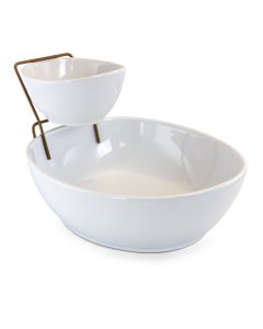 Gibson Elite Gracious Dining 2 Tier Chip and Dip Server Set with Metal Rack