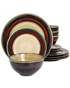 Gibson Elite Everston 12 Piece Stoneware Dinnerware Set in Red and Brown