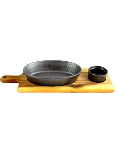 Gibson Elite Gracious Dining 3-Piece Reactive Fine Ceramic Bowl Set With Acacia Wood Tray in Gray