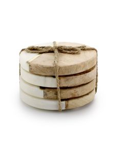Gibson Elite Pinehurst 4 Piece 4 Inch Inlaid Marble and Wood Coaster in Beige