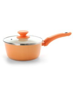 Gibson Home Plaza Cafe 1.7 Qt Aluminum Sauce Pan with Soft Touch Handle in Coral