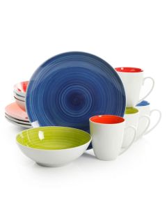 Gibson Crenshaw 12 Piece Round Ceramic Dinnerware Set in Assorted Colors, Service for 4