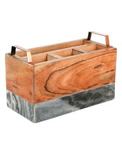 Laurie Gates California Designs Grey Marble and Acacia Wood Salad Server Holder