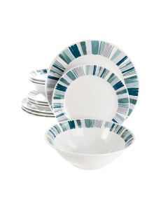 Gibson Home Orleans 12 Piece Round Ceramic Dinnerware Set in Blue