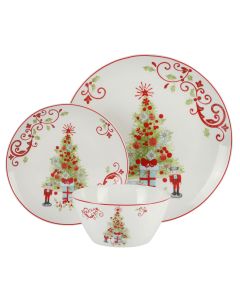 Gibson Home Festive Tree 12 Piece Porcelain Dinnerware Set