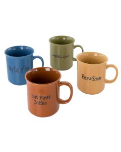 Gibson Home Thoughtful Morning 4 Piece 26 Ounce Stoneware Cup Set in Assorted Colors