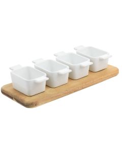 Gibson Elite Gracious Dining 5 Piece Fine Ceramic Tidbit Dish Set with Acacia Wood Base