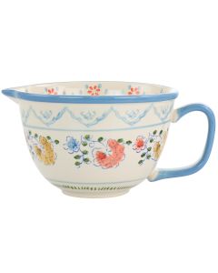 Gibson Elite Anaya Hand Painted 2 Quart Floral Stoneware Batter Bowl with Blue Trim