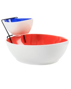 Gibson Home Crenshaw 3 Piece Hand Painted Stoneware Chip and Dip Set with Metal Rack