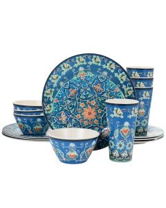 Gibson Home 16 Piece Tacoma Melamine Dinnerware Set in Blue