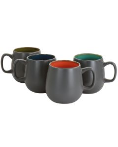 Kook 4 Piece Ceramic Multicolor Deco Coffee Mug Set in Matte Grey