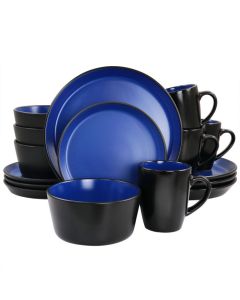 Gibson Home Laramie Blue Stoneware 16 Piece Dinnerware Set in Blue and Black