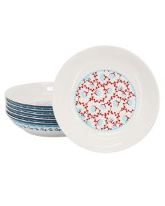 Gibson Home Village Vines Floral 6 Piece 8 Inch Fine Ceramic Dinner Bowl Set in White and Blue