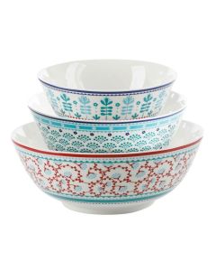 Gibson Home Village Vines 3 Piece Fine Ceramic Nesting Bowl Set in Assorted Colors