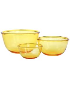 Gibson Home 3 Piece Amber Tempered Glass Bowl Set in Amber