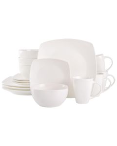 Gibson Soho Lounge 16 Piece Fine Ceramic Soft Square Stoneware Dinnerware Set in White