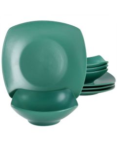 Gibson Home 8 Piece Square Stoneware Dinnerware Set in Matte Verdi Green