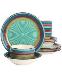 Gibson Home Rainbow 12 Piece Stoneware Dinnerware Set in Green Multi