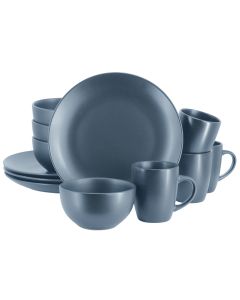 Gibson Home Everyday Plus 12 Piece Round Stoneware Dinnerware Set in Blue