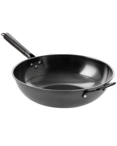 Gibson Home Debossed 13 Inch Heavy Gauge Carbon Steel Wok in Black