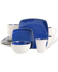 Gibson Elite Soho Lounge 16 Piece Soft Square Stoneware Dinnerware Set in Cobalt