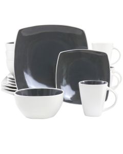 Gibson Elite Soho Lounge 16 Piece Soft Square Stoneware Dinnerware Set in Grey