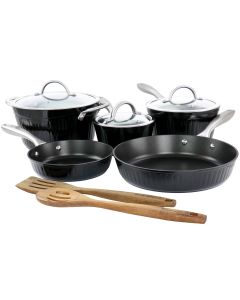 Kenmore Logan 10 Piece Aluminum Nonstick Cookware Set in Black with Wood Utensils
