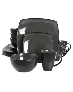 Gibson Home Soho Lounge 16 Piece Square Stoneware Dinnerware Set in Grey