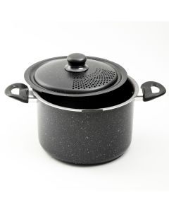 Gibson Granita 6 Quart Aluminum Pasta Pot with Strainer Lid in Black Speckle