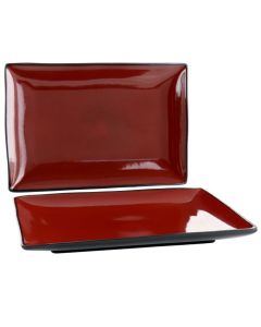 Gibson Home Urban Cafe 2 Piece 12 Inch Rectangle Stoneware Platter Set in Red