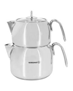 Korkmaz Perla Maxi Stainless Steel 1.2 Liter Tea Pot and 2 Liter Kettle Set
