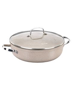 Korkmaz Granita 2.5 Liter Aluminum Nonstick Low Casserole with Lid in Tan