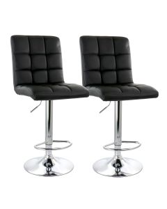 Elama 2 Piece Square Tufted Faux Leather Adjustable Bar Stool in Black with Chrome Base